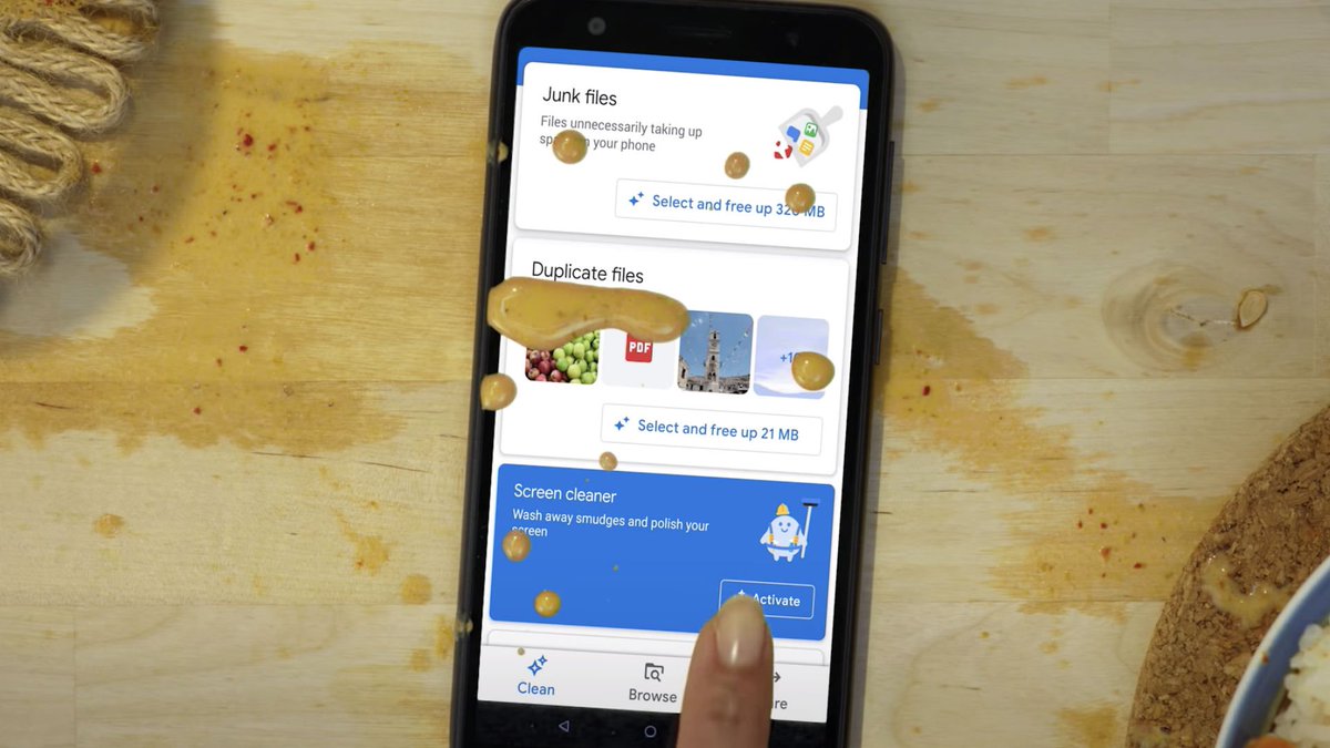 mashable's tweet photo. Google says its Files app can now actually clean your phone's screen https://t.co/heeXiGe72Y https://t.co/j1spfM9Gje