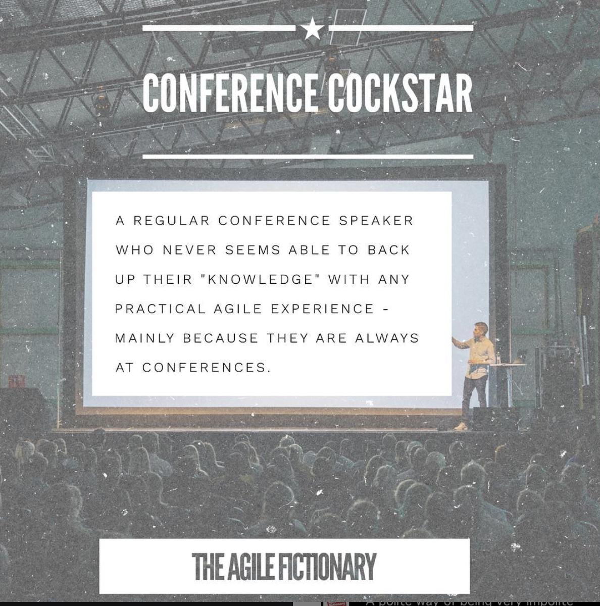 AFictionary's tweet photo. Ever get turned down to speak at a conference when you know you shouldn't? Get the Certified Agile Speaker badge and you will never have to worry about that again! #agile2019 #agile #scrumalliance #conferencecockstar #AprilFools https://t.co/tK8VdyhuVj