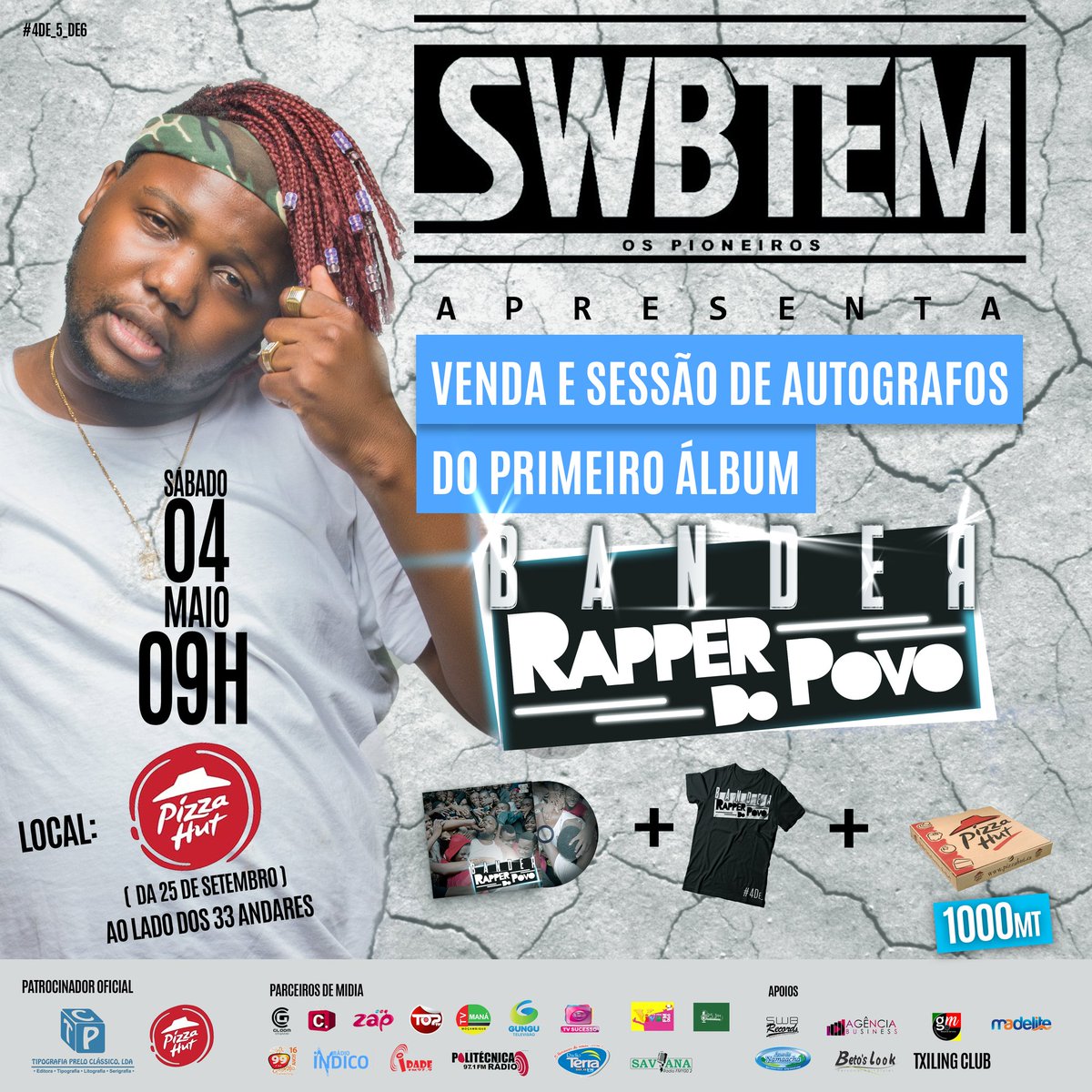 BanderMuirec's tweet photo. A GANG TA COMPLETA
Então!
#Dia4DeMaio
#LançamentoDomeuPrimeiroÁlbum 💽
#RAPPERDOPOVO
#9H No #PIZZAHUT dá #25DeSetembro (Ao lado dos #33Andares)
#CD 💽por apenas #300mt
Conto contigo! https://t.co/PxsQ50eKl8