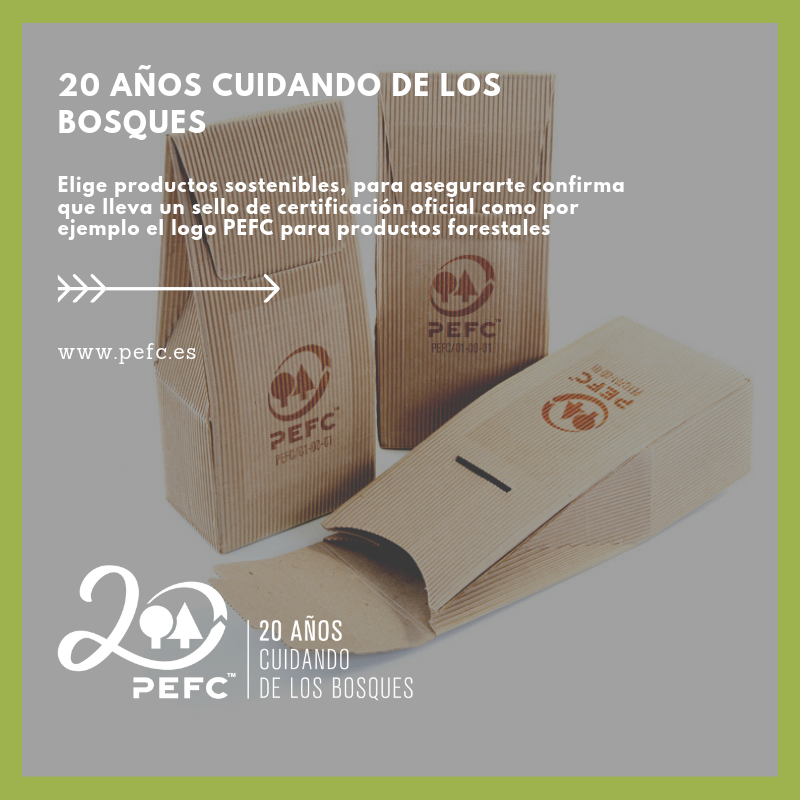PEFCSpain's tweet photo. Consejo para ser sostenible Nº2: Utiliza productos fabricados de forma sostenible, para asegurarte confirma que llevan un sello de certificación oficial como el logo #PEFC para productos forestales. https://t.co/ileYFQ3ii4 #pefc20aniversario #20yearsofcaring https://t.co/WxMbUZRcoQ