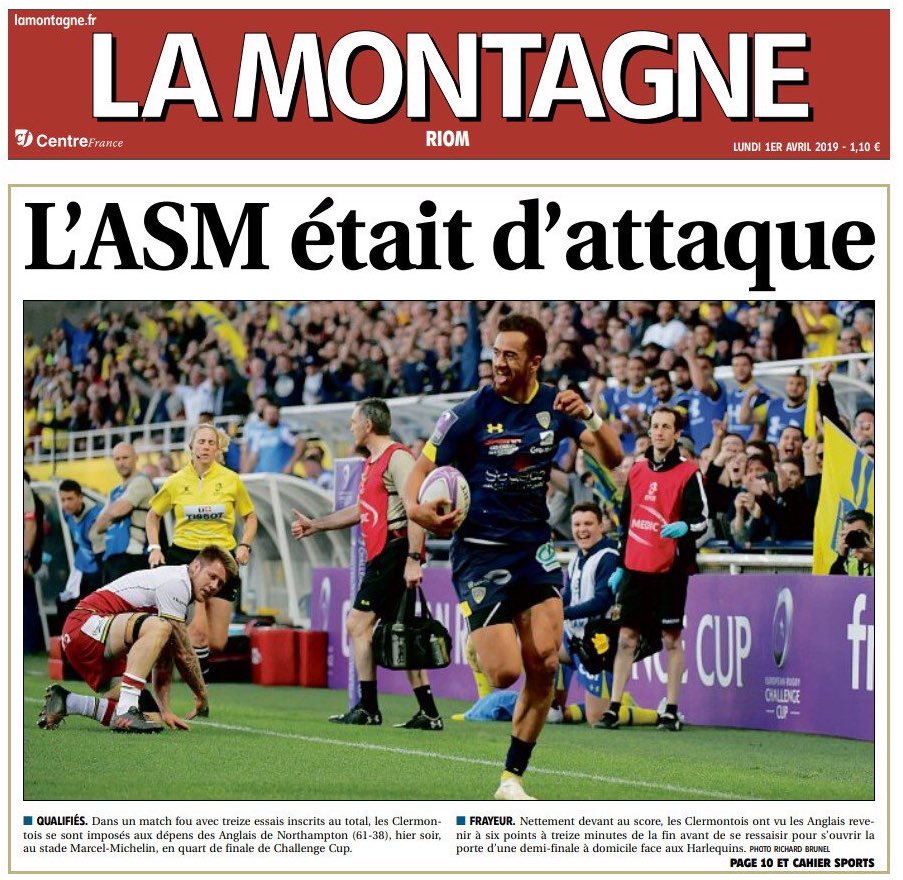 TeamYellowArmy's tweet photo. Peter Betham, auteur d’un triplé, en UNE de @lamontagne_fr !

(merci @fabienf3006 pour la UNE)
#ASMNOR https://t.co/uTf0WqcT4L
