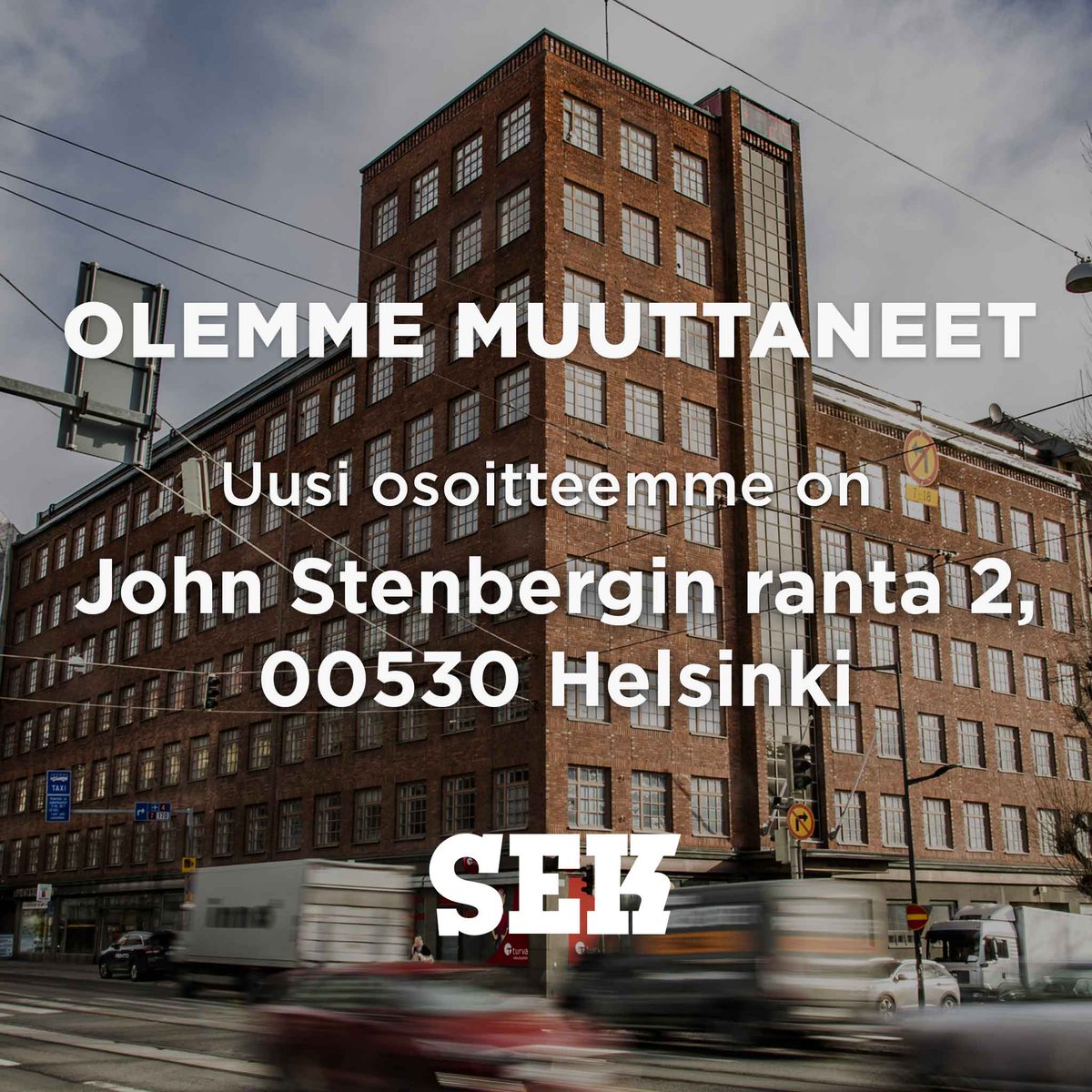 SekHelsinki's tweet photo. SEK muutti Hakaniemeen!

Uusi käynti-ja postiosoitteemme 1.4.2019 alkaen on John Stenbergin ranta 2, 00530 Helsinki.

Lue lisää nettisivuiltamme: https://t.co/1srRZQUYbM https://t.co/z2T6AmuhyE
