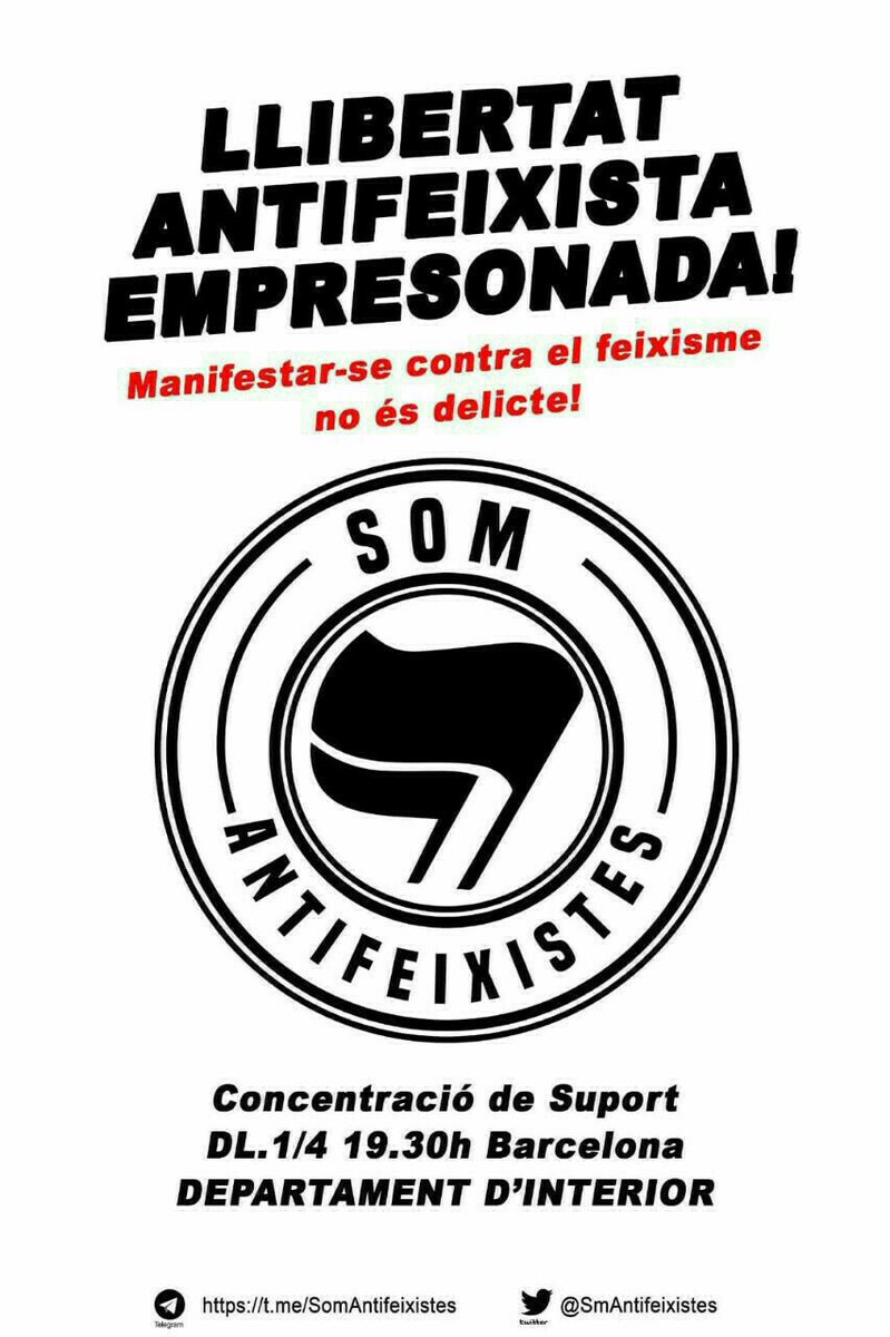 CDRSantJust's tweet photo. Avui a les 19,30h concentració de suport a BCN

#SomAntifeixistes i #NoésDelicte https://t.co/Ykx61gcyfV