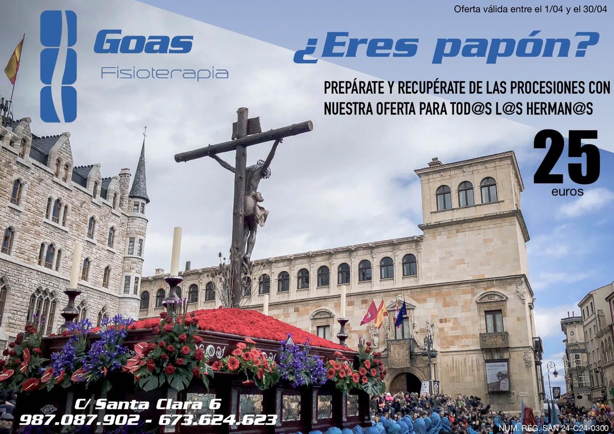 En unos días llegará la Semana Santa a León 🎉 ¿Sales en procesión? Nuestro asociado <a href="/GoasFisio/">Goas Fisioterapia</a> tiene una estupenda oferta para ti 👨‍⚕️💪🏻🙌🏻 ¡No te lo pierdas! Disponible todo el mes.

#AJELeonEsp #LeonEsp #empresas #emprendedores #jovenesempresarios #SemanaSanta