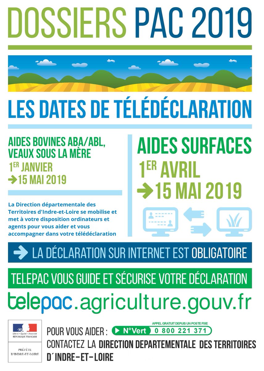 Prefet37's tweet photo. #PAC : aujourd'hui, c'est l'ouverture de la télédéclaration 👩🌾 👨🌾💻 Les dossiers PAC 2019 sont à déposer du 1er avril au 15 mai 2019 pour les aides #surfaces. Le mode d'emploi pour vos déclarations sur #TelePac est ici 👇 🔗https://t.co/AezsBvC3Mk… …
#DDT37 à votre écoute ✅ https://t.co/X73z5OKtau