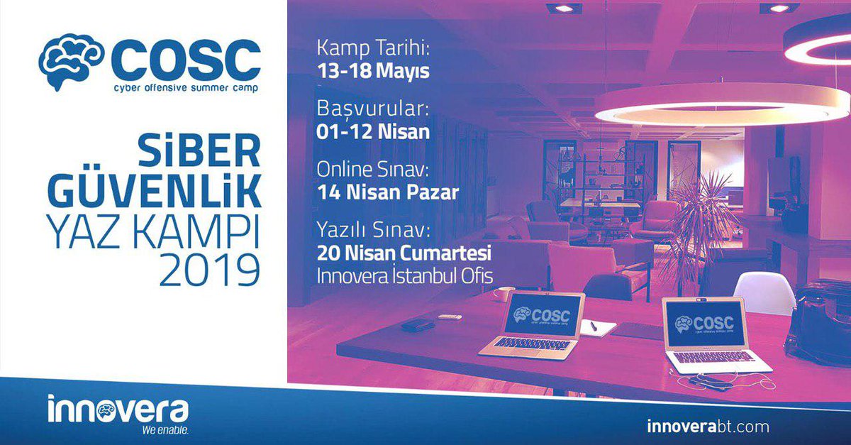 Siber Güvenlik Yaz Kampı ve  <a href="/InnoveraBT/">Innovera BT</a>  Staj Başvurularımız Başlamıştır. 

Kayıt için : lnkd.in/dEwKmgd  

#SiberKamp #CyberCamp #COSC #InnoveraCyberCamp