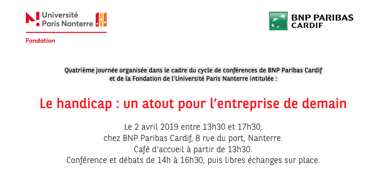 CardifLab's tweet photo. Le #handicap, un atout pour l'entreprise de demain ! Une conférence par @bnpp_cardif et la Fondation @UParisNanterre. RDV demain sur place (inscription: https://t.co/u7Q6kqBz5T) ou en streaming https://t.co/6hZNyt1FBO ! #HandiPlus https://t.co/9NnCTevXxe