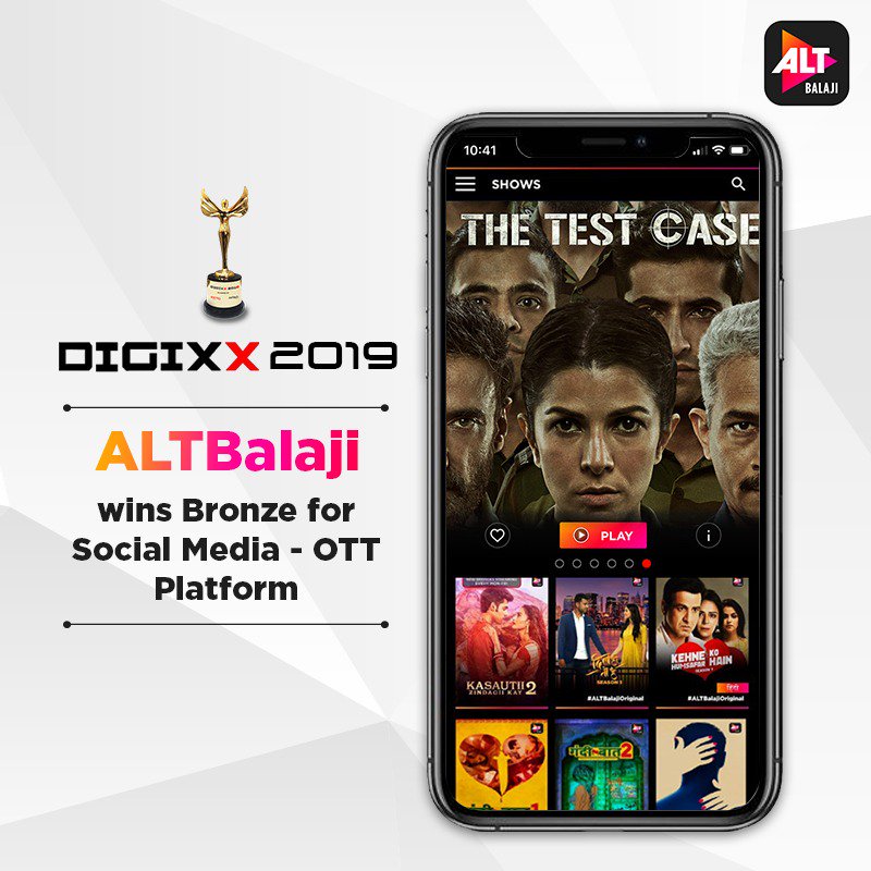 altt_in's tweet photo. We are so thrilled with two extremely special wins at #Digixx2019! 
ALTBalaji wins the Gold as OTT Platform of the Year, and the Bronze in Social Media - OTT Platform for #WomenInGreen from #TheTestCase. 
Thank you all for the love &amp; support! ♥
#ALTBalajiOriginal @ektaravikapoor https://t.co/WQwGtxFV0a