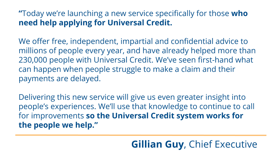 CitizensAdvice's tweet photo. Today we’ve launched a new service to support people who need help claiming Universal Credit https://t.co/Ta5gJXjUii https://t.co/g5ptc6BOi7