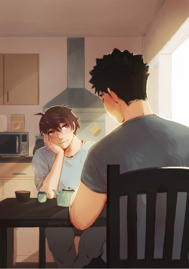 [HQ!!] ooh happy iwaoi day 1/4! here are my pieces from the mise en place zine from last year :D share meals, shared lives! 