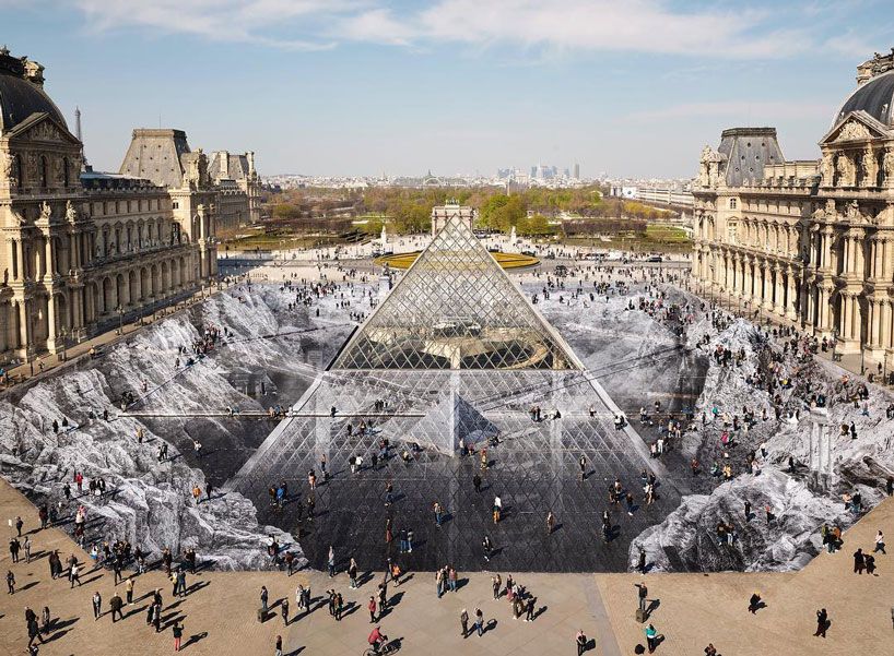 designboom's tweet photo. street artist JR transforms musée du louvre with epic optical illusion https://t.co/TQvu80pnVv https://t.co/aHw7iUP9qn