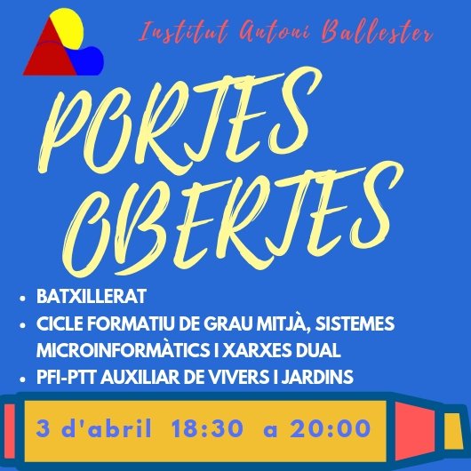 iaballester's tweet photo. Recordeu que dimecres a la tarda fem les portes obertes per a BAT i Cicles!!!

@ajmontroig @bibjoanmiro @CasalJoveK1iK2 https://t.co/xbAw9MJoad
