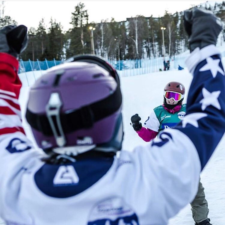 Paralympics's tweet photo. So much great racing at the @parasnowboard World Champs in Finland! 🏂 

History made in the women’s division - the first ever four-way SBX! ⁣ 
#parasnowboard | #pyha2019 | #adaptivesnowboarding | #snowboard ⁣
📸: Jani Kärppä https://t.co/KbUZ40GO4Z