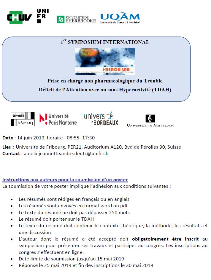 BaptisteLignier's tweet image. Un symposium international aura lieu le 14 juin prochain à Fribourg à propos de la prise en charge non pharmacologique du #TDAH ! Vous pouvez y soumettre des posters #psychopatho #psychothérapies
