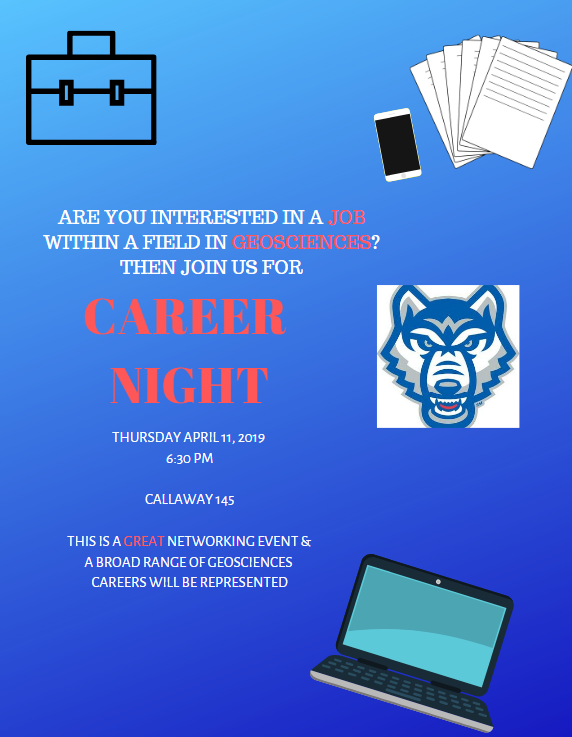 UWGgeo's tweet photo. Join us next Thursday April 11th for our annual Career Night! Find out more about the career opportunities Geosciences has to offer. You do not want to miss this! https://t.co/ia0AIGtGq2