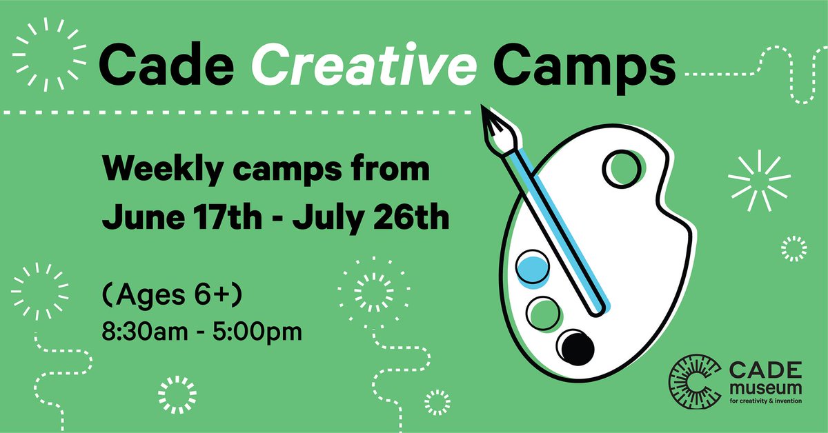 cademuseum's tweet photo. If your child is artistic - we have the perfect Summer camps for them, too! Check out our website for a complete list and sign up pages for our Cade Creative Camps!
#CadeCuriosity #ThinkMeetBe https://t.co/hK865h8CtK