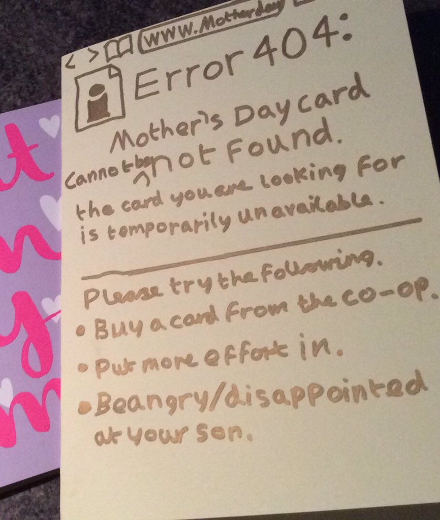 ValarDohaerisx's tweet image. I got unprompted flowers and chocolates from my son but he forgot the card.  I told him that Mothers like it confirmed in writing that they are loved.  Let me share the card he made... he has special needs so loved his humour and honestly 💙💚💛🧡❤️💜