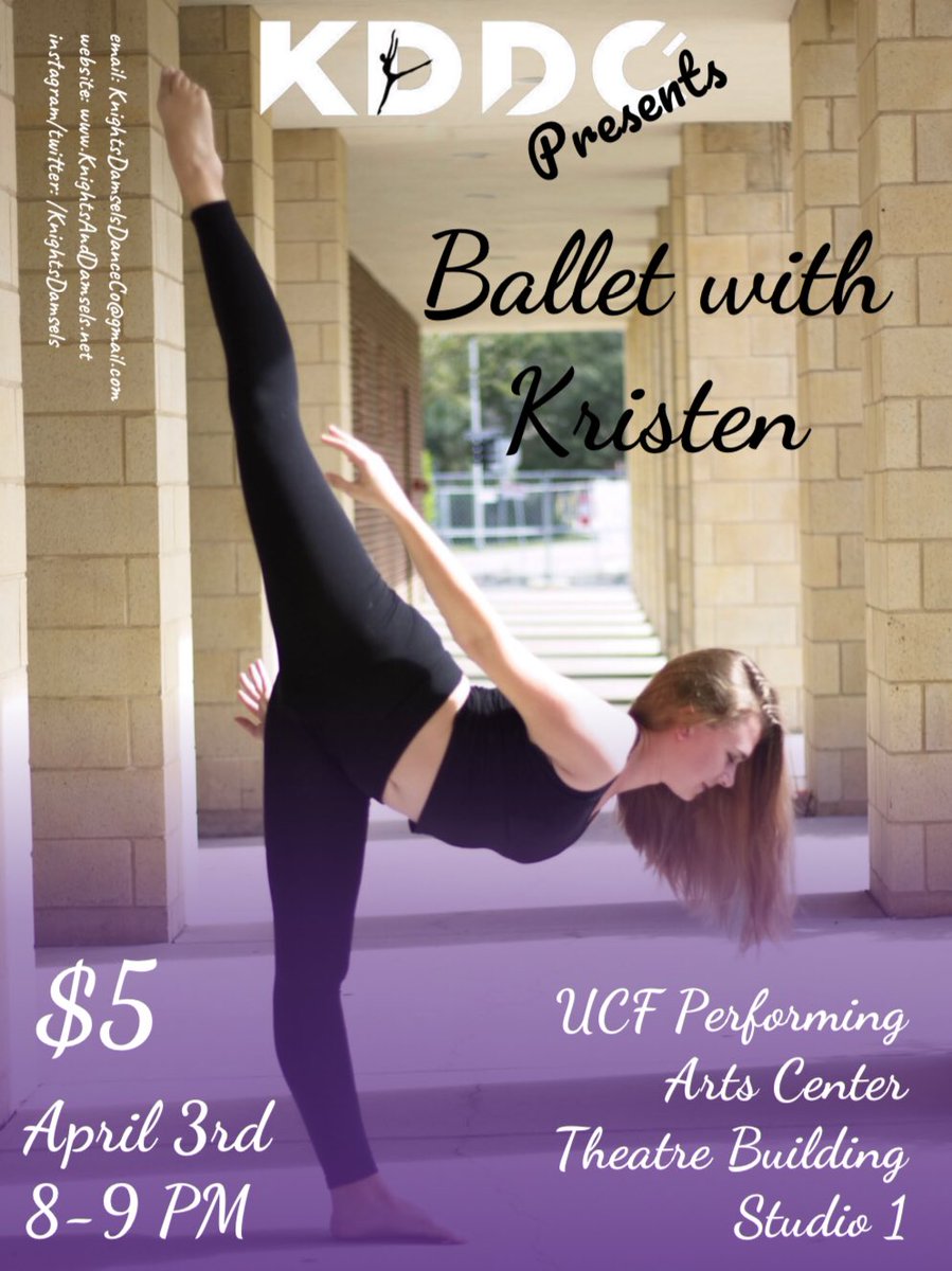 KnightsDamsels's tweet photo. This is week we have @Kristen_3_B teaching ballet. We are looking forward to this class and can’t wait to see you all there. Check out our Facebook page for more information on this weeks choreographer #knightsdamsels #orlandodance #kddc #ballet https://t.co/km7d4qbhy1