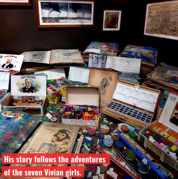 CrowdsourceJM's tweet photo. Want to read about The Story of the Vivian Girls, in What Is Known as the Realms of the Unreal, of the Glandeco-Angelinian War Storm, Caused by the Child Slave Rebellion? Help @IntuitArtCenter raise $2K to digitize Henry Darger's 15,000 page manuscript! https://t.co/hSXxat51aq https://t.co/eGKYpsm6Lt