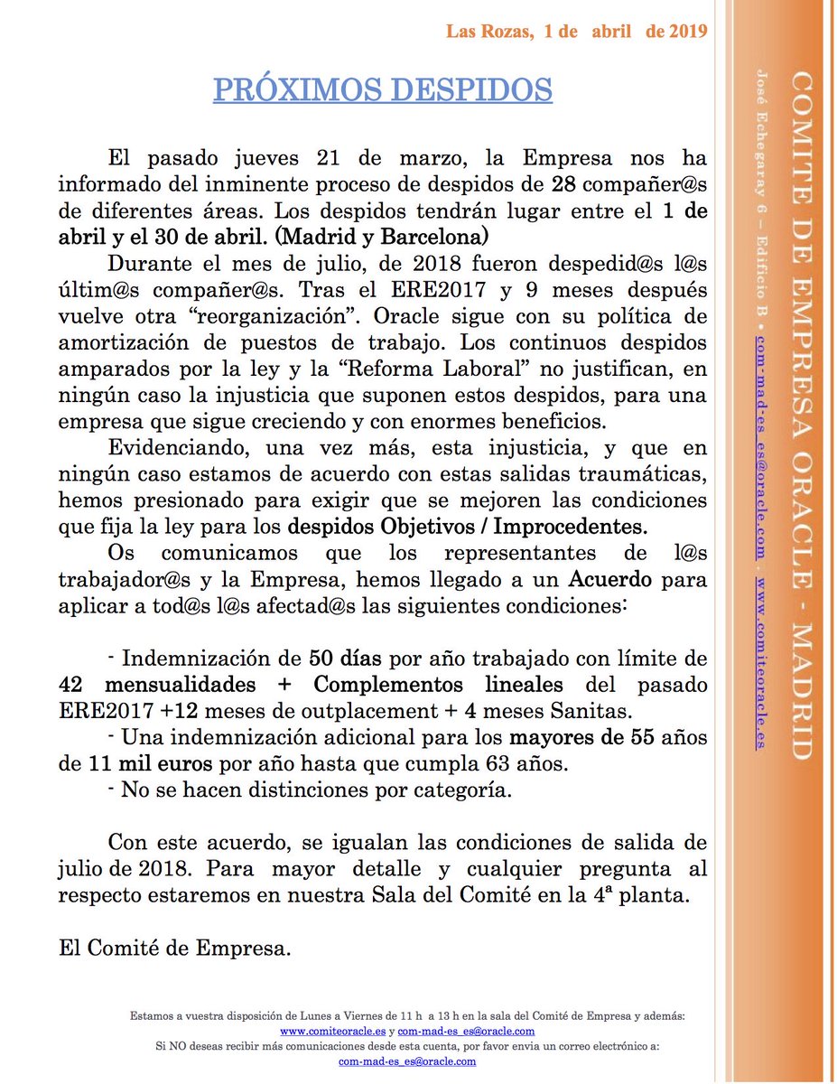 ComiteOracle's tweet image. Comunicado: PRÓXIMOS DESPIDOS #ComiteOracle