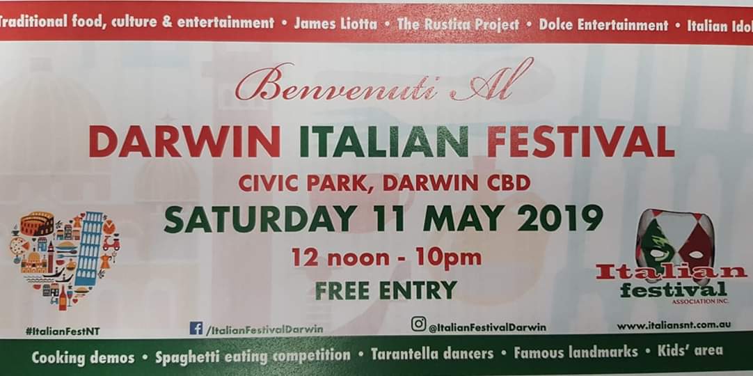 ComQld's tweet photo. Darwin Italian Festival #allthingsitalian .... Darwin turns red white and green for one day... #italyindarwin @ComQld #darwinitalians #festaitaliana #trecolori https://t.co/O0rR1H39yU