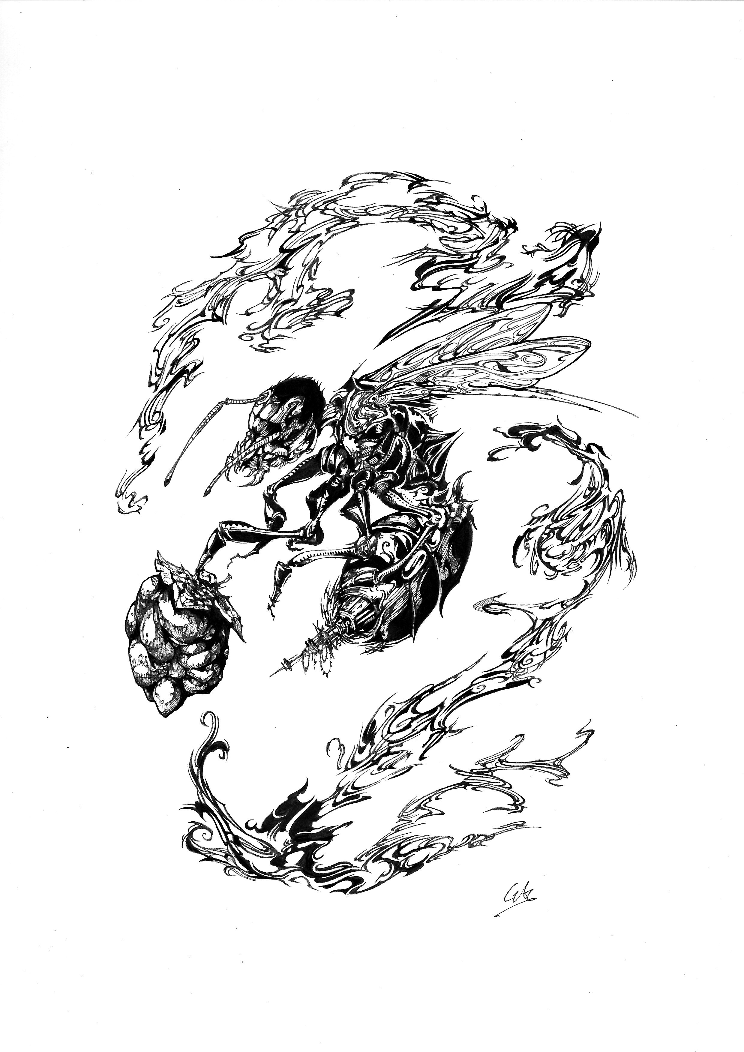 تويتر Gai ﾄﾗｲﾊﾞﾙﾃﾞｻﾞｲﾅｰ على تويتر 蜂っぽい絵が描けました 果物のようなものを持ってます トライバル Tribal 細密画 蜂 昆虫 イラスト T Co Rg81e7grfq