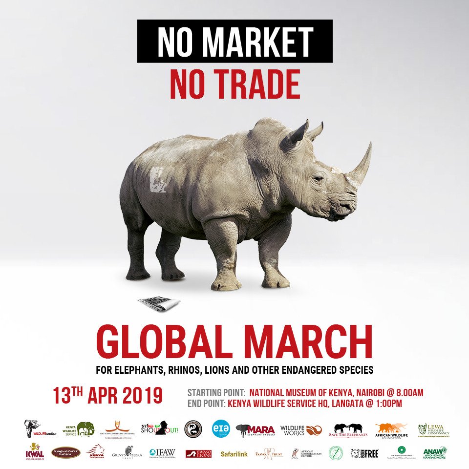 We are days away from the Global March Day for Elephants, Rhinos, Lions and other endangered species. #DYK, the 2017 IUCN list of threatened species showed that Kenya had 463 threatened plant and animal species #NoMarketNoTrade #WorthMoreAlive