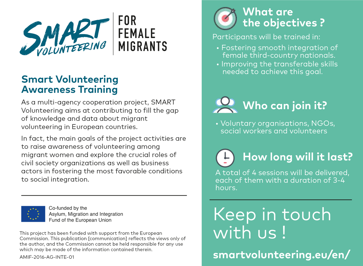 INCOMAgroup's tweet photo. Smart - Volunteering for female migrant - Os invitamos a participar en una formación gratuita de sensibilización para trabajadores de #ONGs, organizaciones civiles y #voluntarios #Femigrantalent #Iamglobalfem #TrainingAwareness #Migrantes https://t.co/gtLNriz0fM https://t.co/FWQXSk6d7V