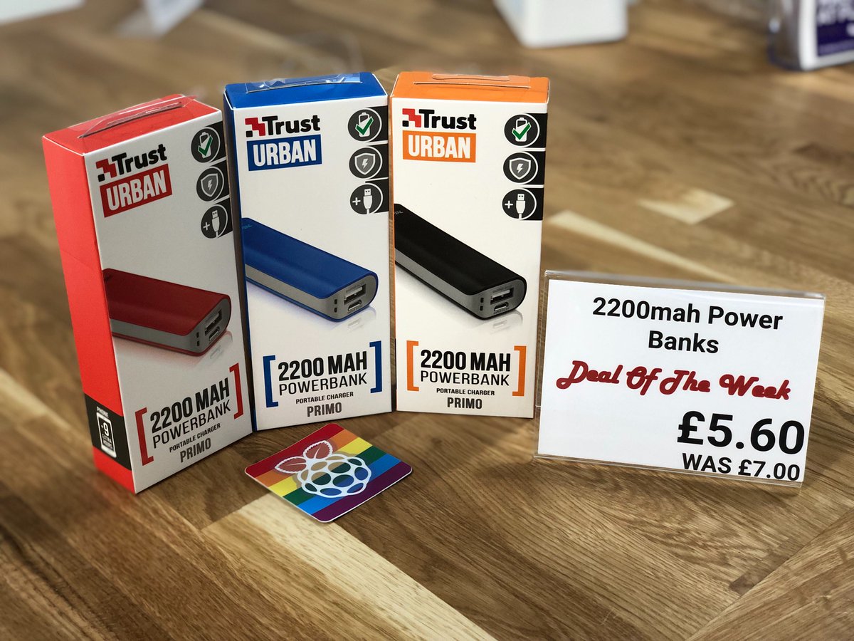 Raspberry_Pi's tweet photo. Power your Pi (or your phone) on the go with a 2200mah Power Bank. At only £5.60 each, they're our Deal of the Week at the Raspberry Pi shop, Cambridge, UK. #RPiStore https://t.co/PQpV3wnl3A