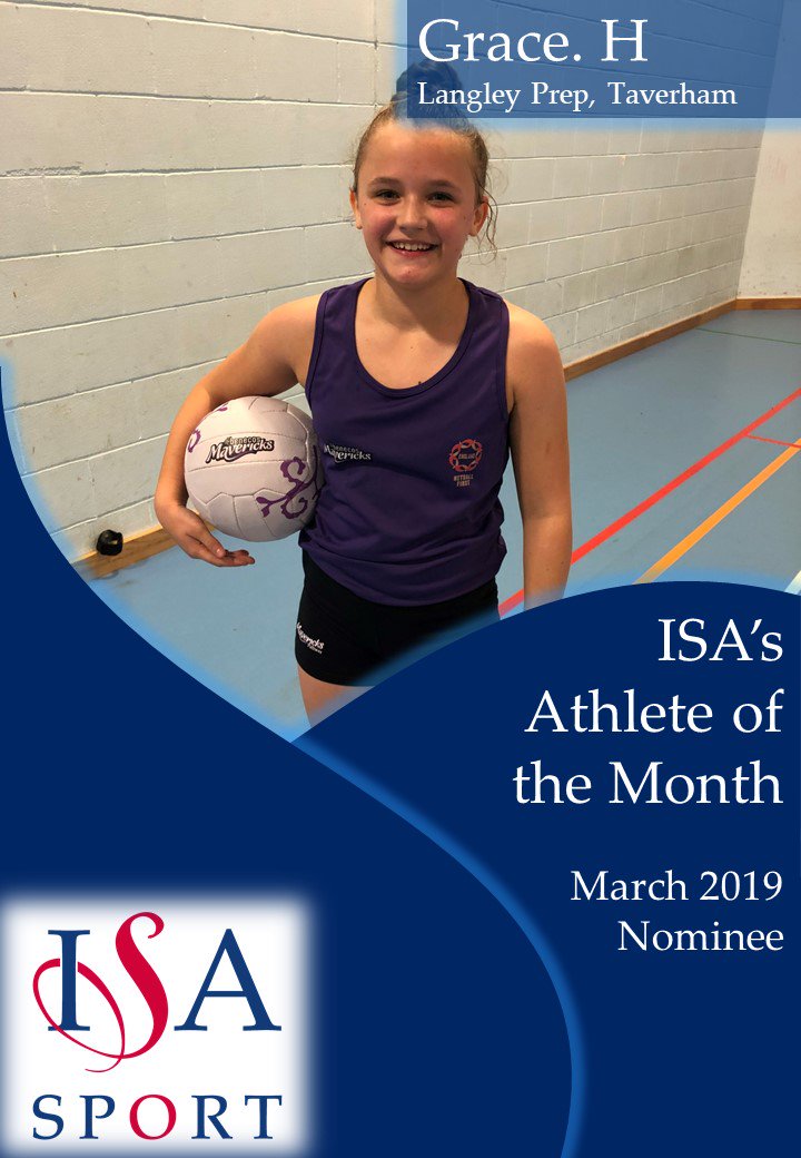 ISAsportUK's tweet photo. RT to vote for Grace @Taverhamhall as your ISA AOTM! 

Grace excels in hockey, netball, football and county cricket, winning many accolades along the way including recognition from Norwich FC for her outstanding tenacity. 

Voting closes 12pm tomorrow https://t.co/mhDmzAxMJz