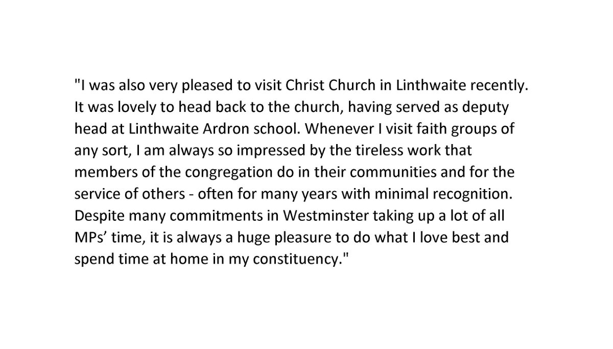 linthwaitech's tweet image. Below is a short extract from the Faith Groups Newsletter (March 2019) from our local MP, Thelma Walker. We are so pleased that she enjoyed her visit to us.