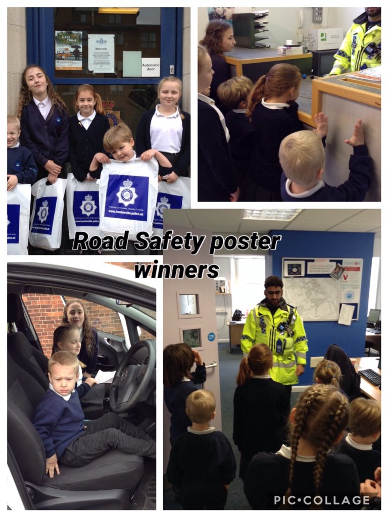 Road safety poster winners enjoying a visit to the police station