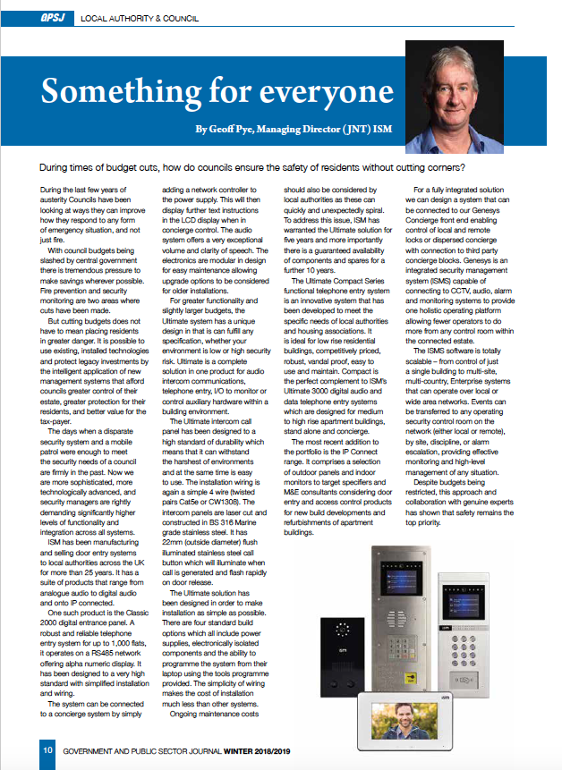 ism_ukltd's tweet photo. ISM's Geoff Pye talks about how the security of council residents doesn't have to be jeopardised during times of budget cuts in an article in GPSJ #security #infrastructure https://t.co/CgJqgpVVCC