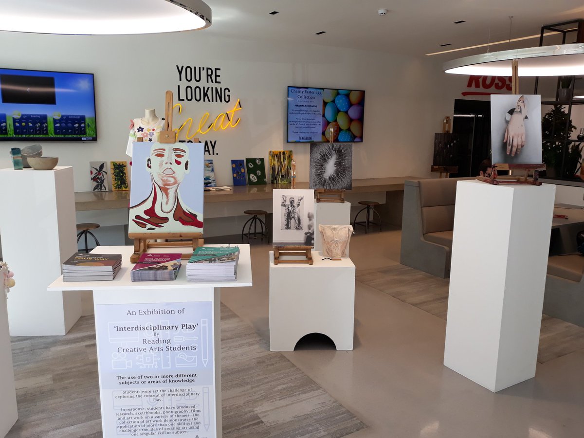 PhotoMike5's tweet photo. @Visual_Arts_RC students, as part of @ReadingCollege work experience programme, have set up a show of work in the White Building foyer. It's open until 5th April. Please pop in &amp; show them some support. https://t.co/D41iwi4fwf