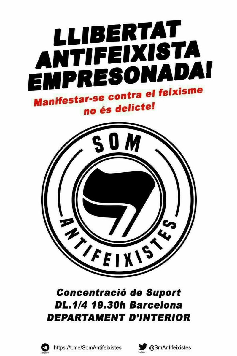CDR_LaRoca's tweet photo. Manifestar-se contra el feixisme, no és delicte. Ni una presa política més. Llibertat  per la companya detinguda dissabte en les protestes antifeixistes de dissabte i empresonada ahir per la fiscalia. https://t.co/rgqQIEgqGH