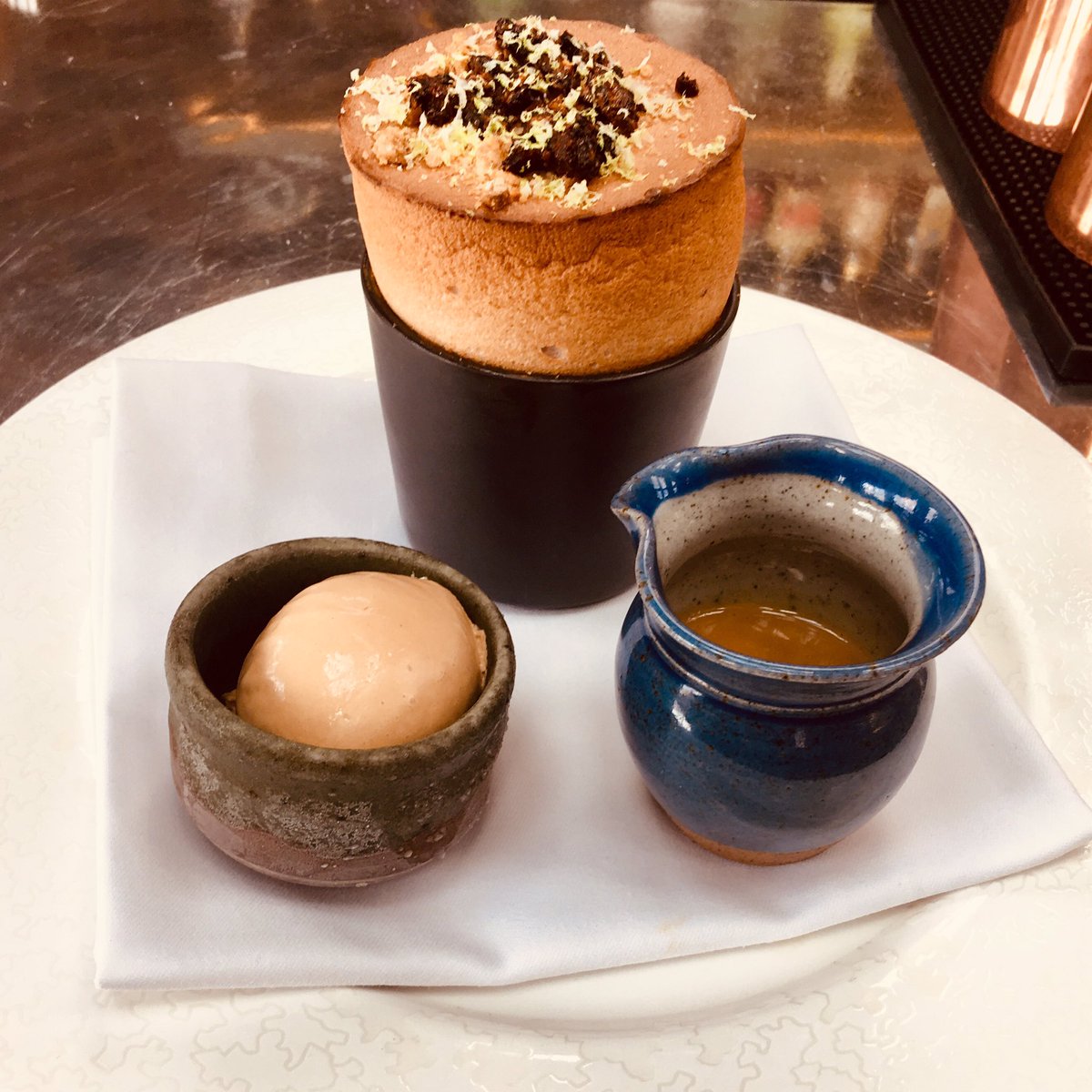 SvenGruber's tweet photo. Banana Soufflé w Banoffee Sauce &amp; caramelised Walnut Ice Cream. Amazing! #patisserie #pastry #pastrychef #cheflife https://t.co/zpw6nTOOdX