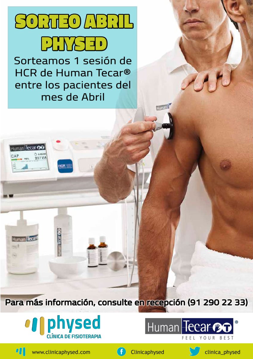 clinica_physed's tweet photo. ¡¡SORTEO DE ABRIL!! Entre todos nuestros pacientes de fisioterapia que acudan al centro durante este mes,se sorteará una sesión de fisioterapia con tecnología Human Tecar, que mejora y acelera los procesos de recuperación #physed #humantecar #gsd #Fisioterapia #ponunfisioentuvida https://t.co/Rh48xbzkNk