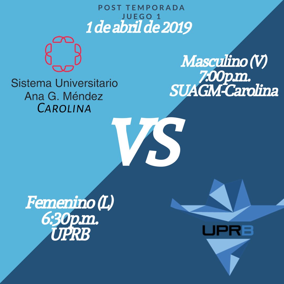 #LAIBasket 🏀
It’s game day! 💙🏇🏾

Hoy comienza la postemporada y los quintetos de <a href="/UPRBBasketball1/">UPRB Basketball</a> están listos.

Femenino:
Pitirres vs Vaqueras 
6:30p.m. 📍 UPRB

Masculino:
Vaqueros vs Pitirres
7:00p.m. 📍 SUAGM- Carolina 

#SangreAzul #TeamUPRB #GoBlue
