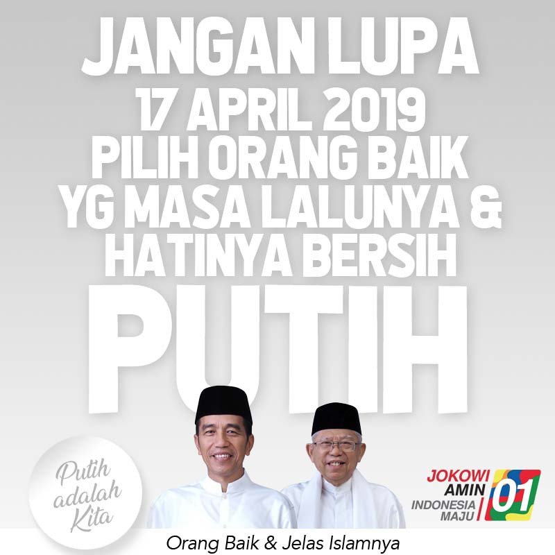 patmawat's tweet photo. Putih itu melambangkan kebaruan semangat dari Indonesia maju. #JokowiPutihMenang https://t.co/jOinZZRcZY