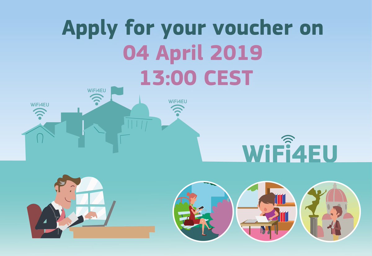 GabrielMariya's tweet photo. New call #WiFi4EU for municipalities to apply for free Wi-Fi network in public spaces on 4 April at 13:00 CEST until 5 April at 17:00 CEST. Another concrete step towards better access to the internet for all European citizens. You can apply here: https://t.co/JwELrHSKzd https://t.co/VLkUGQ5jKg
