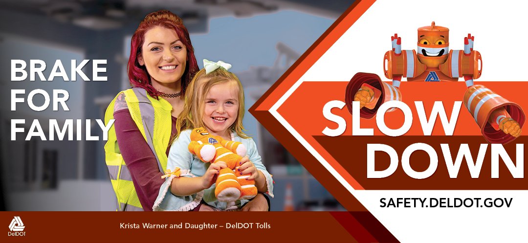 DelawareDOT's tweet photo. Brake For Family. Drive Like You Work Here. #NWZSAM https://t.co/BXanK5Rytw https://t.co/mxXQ4qz5tL