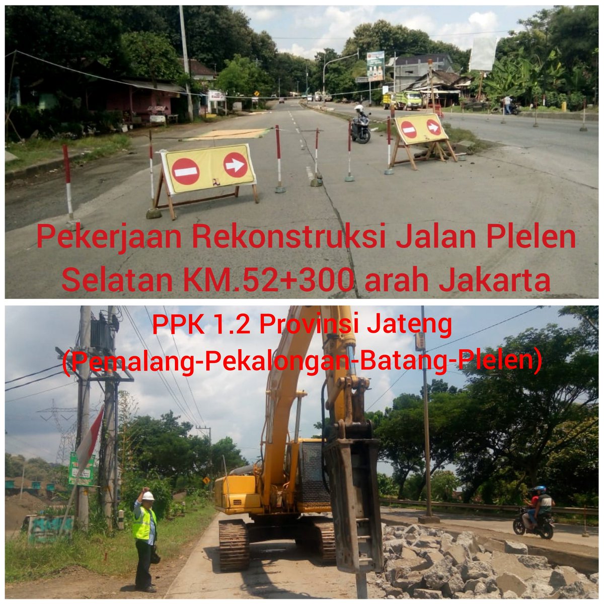 PPK07Plelen's tweet photo. 01/03/2019, informasi : saat kami sedang melakukan pekerjaan rekonstruksi jalan PLELEN SELATAN dimana dilakukan penutupan lajur arah Jakarta. Bagi pengguna jalan dapat menggunakan lajur arah Semarang (Contraflow) di ruas tersebut atau menggunakan ruas gringsing. https://t.co/9T6DlLVouu