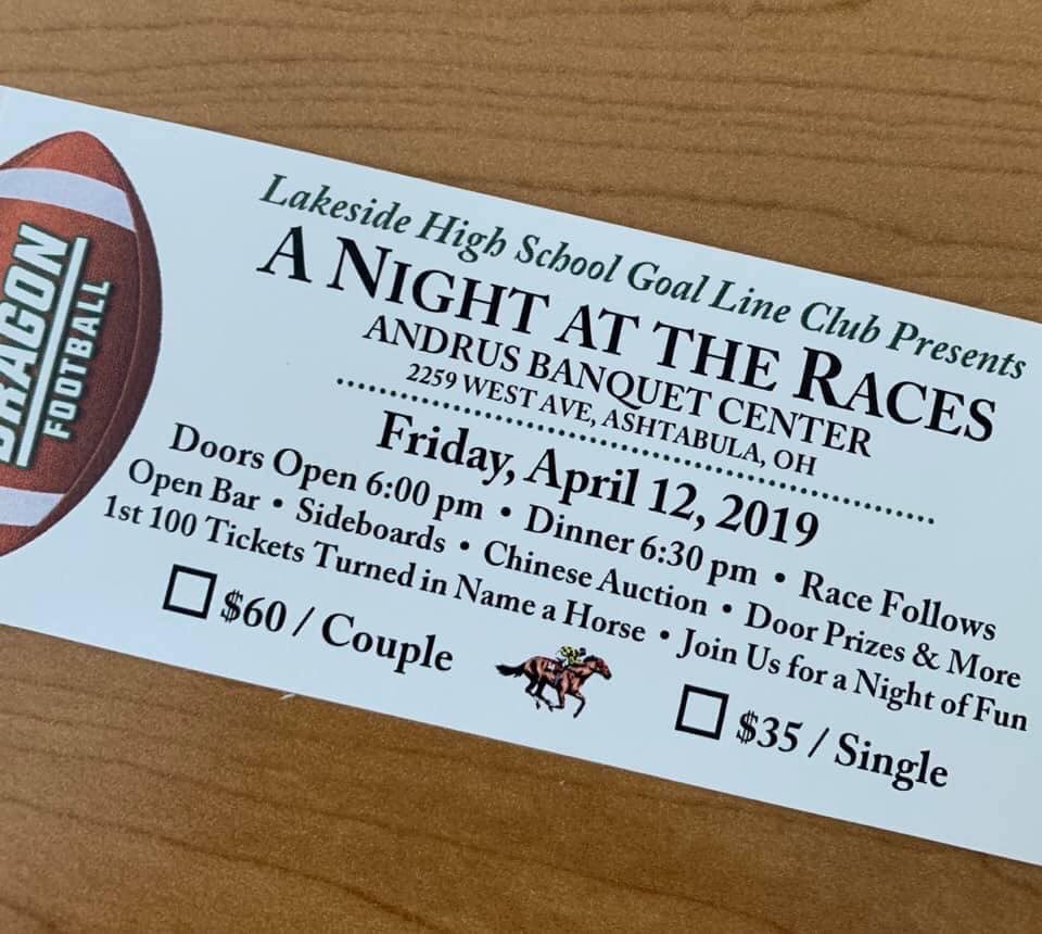 NIGHT AT THE RACES is almost here! 🐎We have tickets left! 🎟 This is our largest fundraiser to support our football team! 🏈 We appreciate your support in continuing to improve our program here at Lakeside High School! 🐲

GO DRAGONS! 🏈🐲🏈🐲
