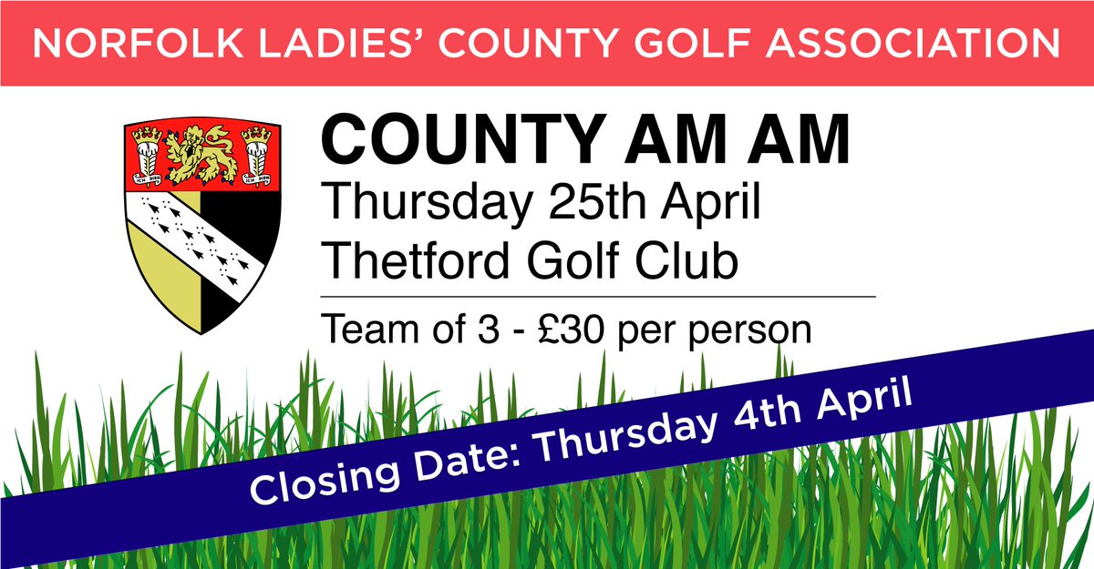 Only 4 days left to enter the County AM AM at #Thetford Golf Club on 25th April.<a href="/EngGolfNorfolk/">EngGolfNorfolk</a> <a href="/thetfordgolf/">Thetford Golf Club</a> ow.ly/pYHO30oh3QR