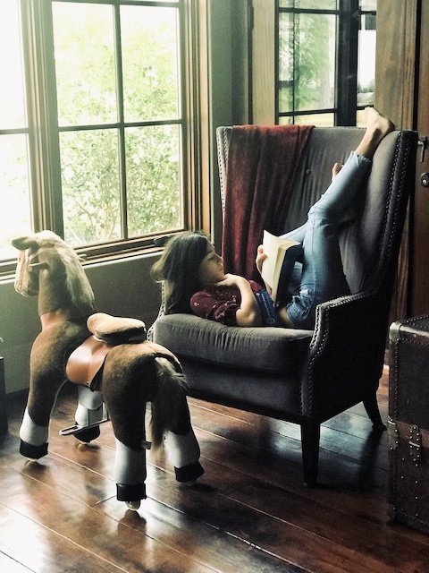 This photo is pure perfection, in terms of shape, form, texture, pattern, and color. That is your hint about who this comfy reader is...her Mom knows about photos. #booklove #nationallibrarymonth