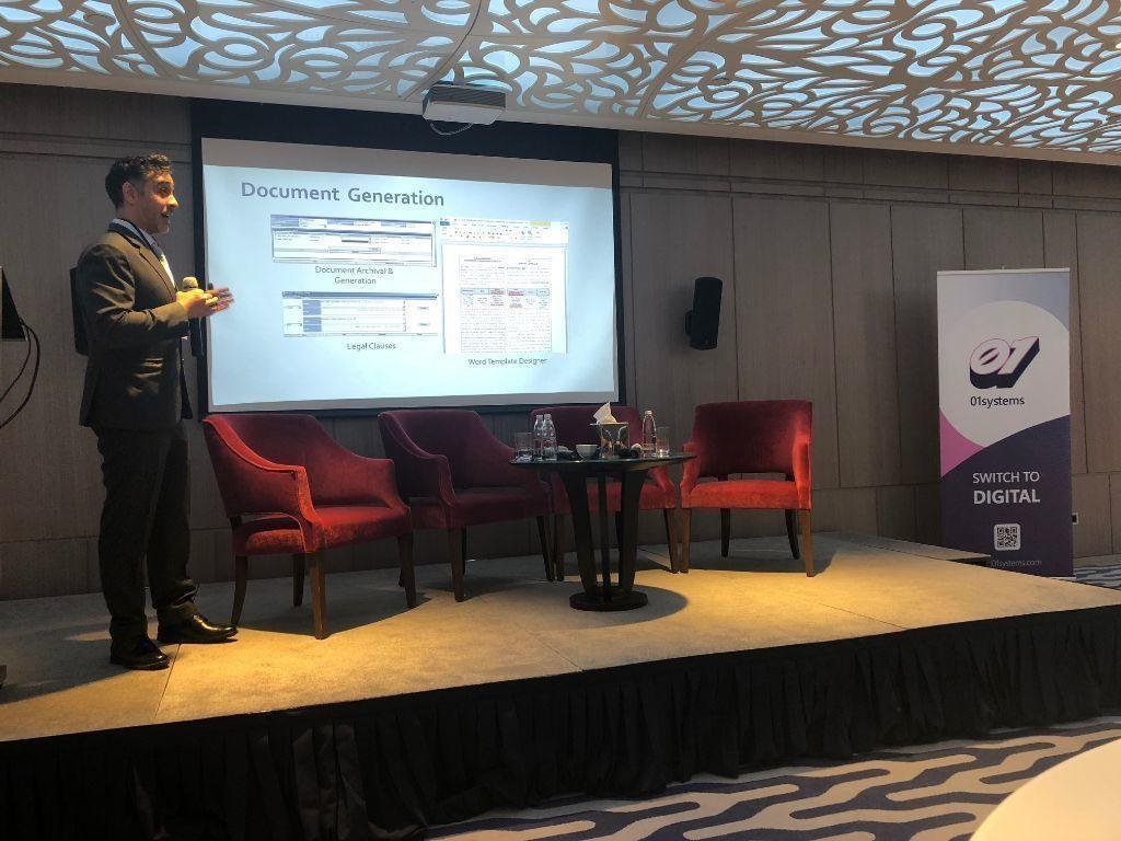 ZeroOneSystems's tweet photo. Presenting now, Qasem Lubani on the topic of #CustomerOnboarding at Simetric International's #DigitalTransformation event in #Beirut. https://t.co/gYJT2fm12x