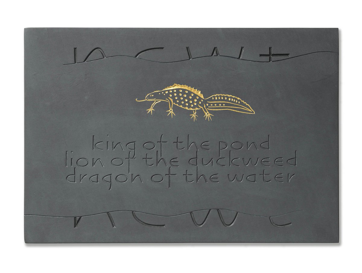 Lettering_Arts's tweet photo. @annetstirling 'Newt' for our 'The Lost Words - forget me not' exhibition now on. By cutting the lettering in half, Annet refers to their life above & below the water. #thelostwords #snapemaltings #design #gardensculpture #lettercarving #letteringartstrust #buyhandmade #handmade https://t.co/9g7hzaR2OC