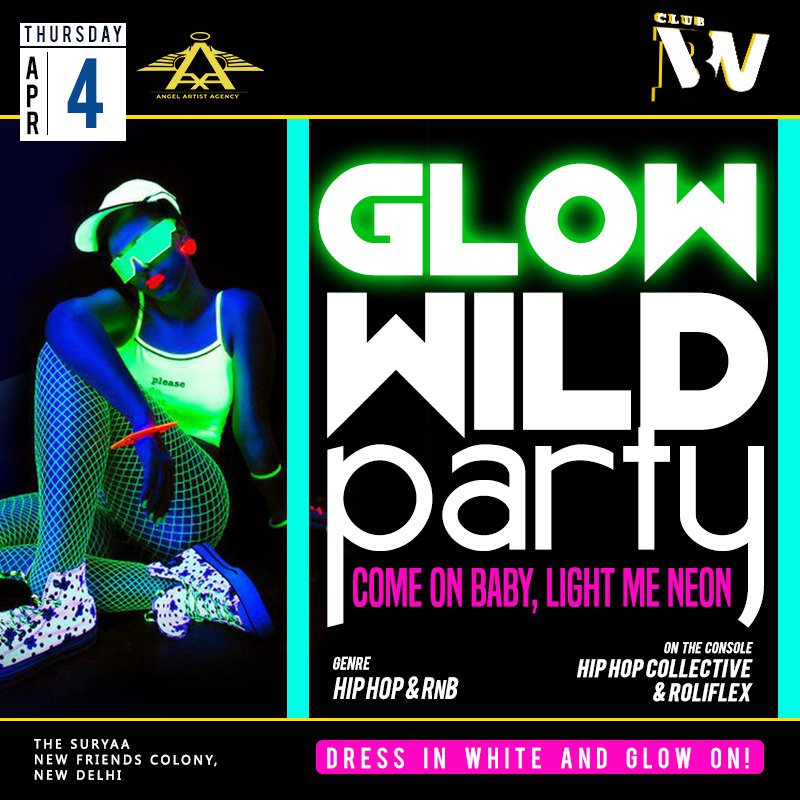 We bring in the most exuberant party in town, here’s the Glow Wild Party happening at Club BW with your favourite troop of DJ, the Hip-Hop Collective &amp; Roliflex to light your nights with vibrant music mixes. It’s time to glow and rock the night.