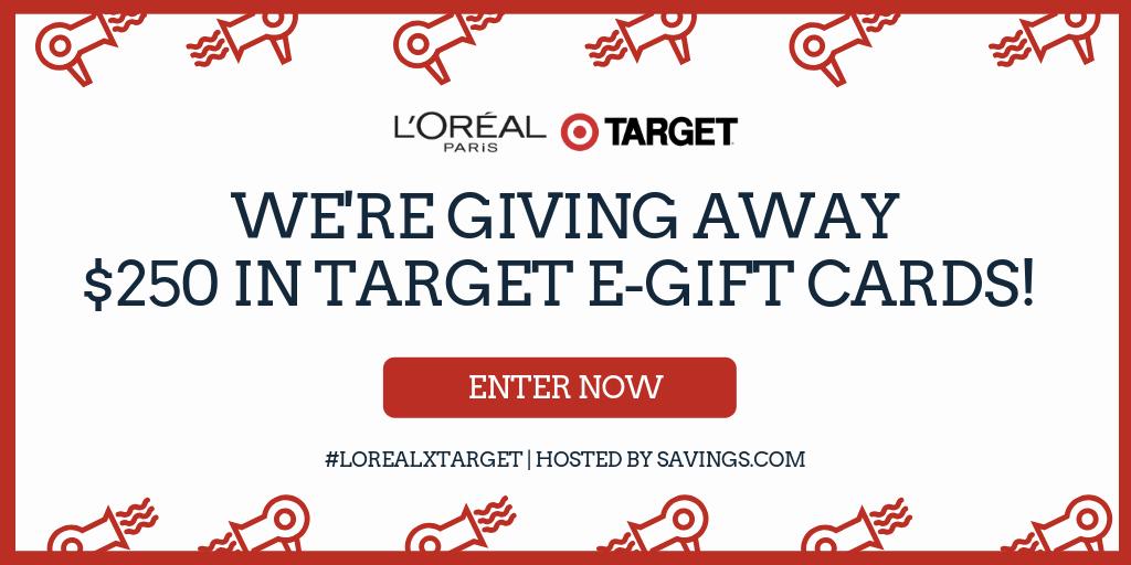 savings's tweet photo. We're giving away 5 $50 gift cards to Target as part of our #LOrealxTarget giveaway! https://t.co/gyH6BYzXAD https://t.co/opwTCZ2lA0