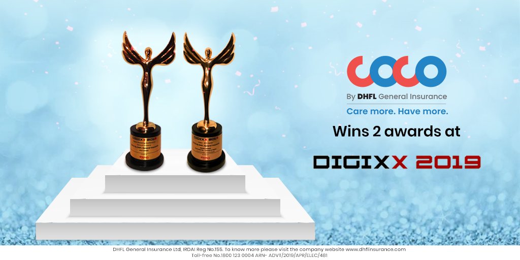 navifinance's tweet photo. We’re stoked to share that COCO by DHFL General Insurance has won the prestigious #DIGIXX2019 Award in two categories:
• Gold for Digital Marketing Excellence in General Insurance
• Bronze for best use of video in BFSI https://t.co/PGsnYU11pE